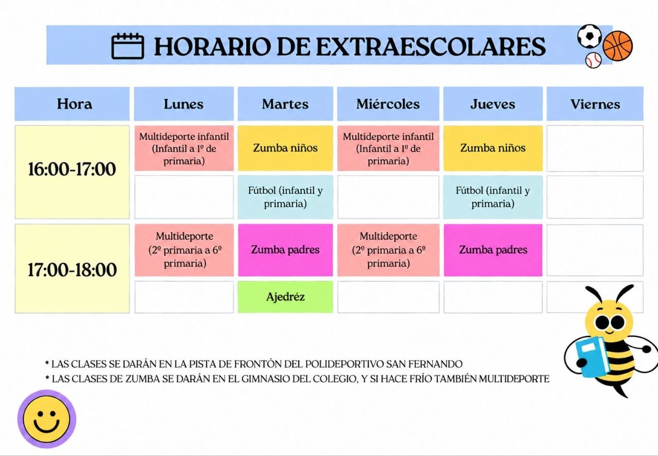 Horario actividades extraescolares curso 2026/27