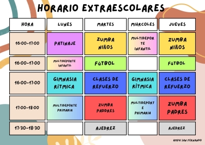 Horario actividades extraescolares